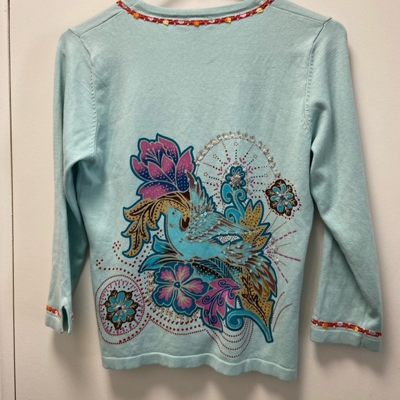 Charlotte Large women’s smaller turquoise cardigan w diamond buttons - Picture 5 of 9